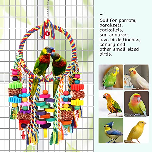 Bird Toys Bird Rope Ring Swing Perch with Corn Cob Cardboard Bagels Wooden Blocks Chewing Toys for Parakeets