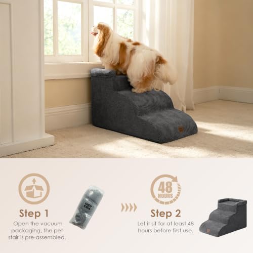 3 Step Curved Dog Stairs for Dogs (Grey / 23.6"l X 15.7"w X 15.7"h)