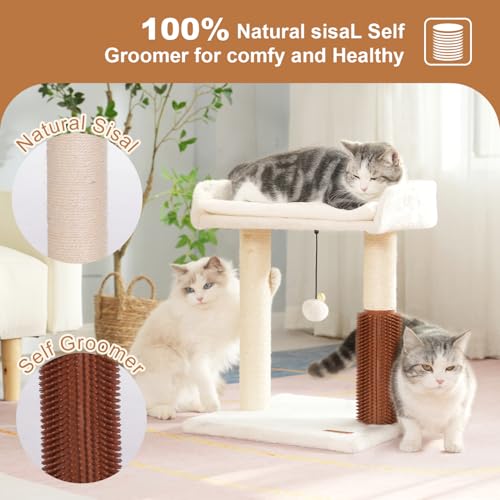 Cat Scratching Post Small Cat Tree with Cat Self Groomer (Medium / Beige)