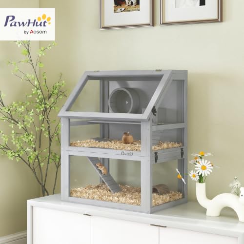Wooden Hamster Cage 3 Tier for Dwarf Gerbil 24"x16"x29.5" Light Grey (Light Grey / 15.7"L x 23.6"W x 29.5"H)