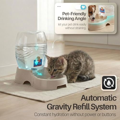 Gravity Pet Water Dispenser for Cats & Small Dogs (Beige / 0.9 L)
