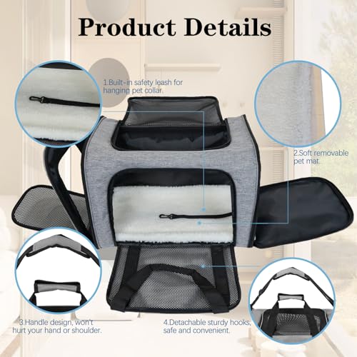 Dog Cat Carrier Pet Carriers for Large Cats Small Dogs Carrier Soft Sided Puppy up to 25Lbs Dog Carrier Portable Foldable Dog Cat Travel Carrier (20.0"L x 13.0"W x 13.0"H / Grey&Black)