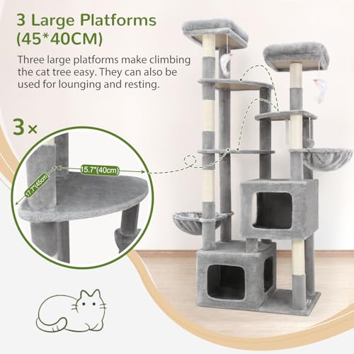 S74E Pro Heavy Duty Maine Coon Cat Tree for Large Cats (Light Grey / 74 inch)