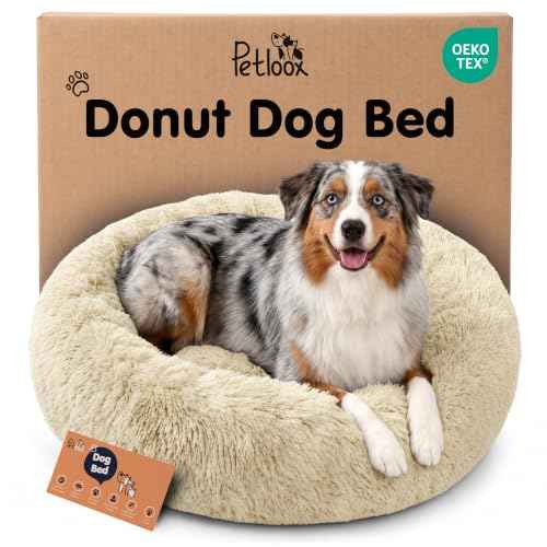 Calming Donut Dog Bed for Small Dogs (Ivory Beige / Large (36"L x 36"W x 10"Th))