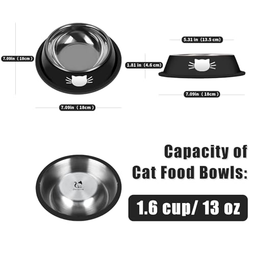 3Pcs Cat Bowls Non (Silver, Purple,Black / 13 oz)