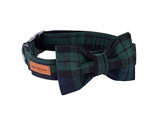 Christmas Dog and Cat Collar with Bow Pet Gift Adjustable Soft and Comfy Bowtie Collars for Small Medium Large Dogs (Large / green plaid)