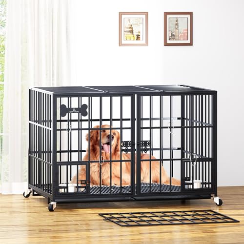 48"Metal Dog Crate for 2 Medium (48"inch for 2 Dogs / Black)
