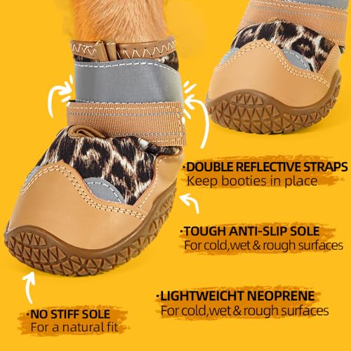 Dog Boots for Large Dogs (Leopard Print / Width 1.77 Inch)