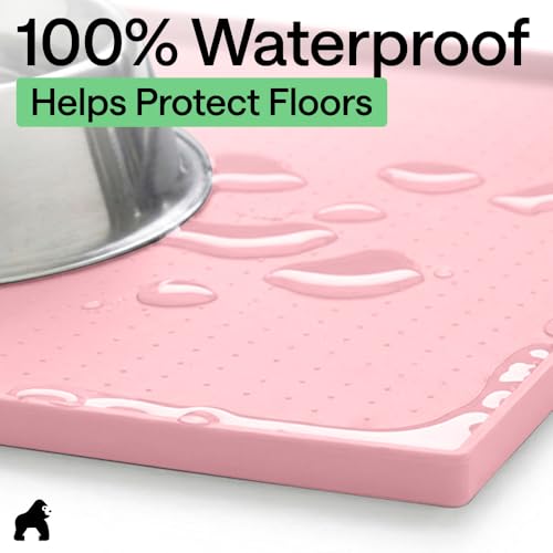 Dog Food Mat 100% Waterproof Silicone (Pink / 18.5"l X 11.5"w)