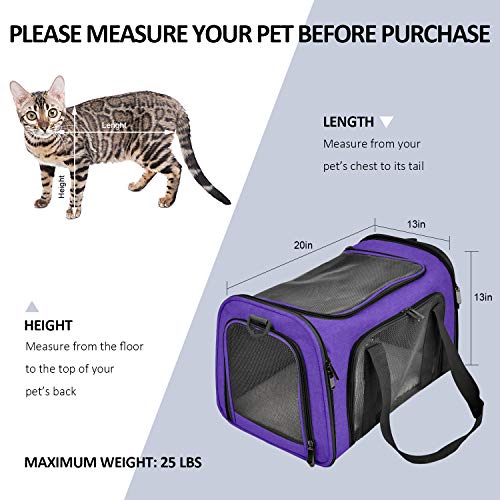 Large Cat Carriers Dog Carrier Pet Carrier for Large Cats Dogs Puppies up to 25Lbs (20.0"L x 13.0"W x 13.0"H / Purple)