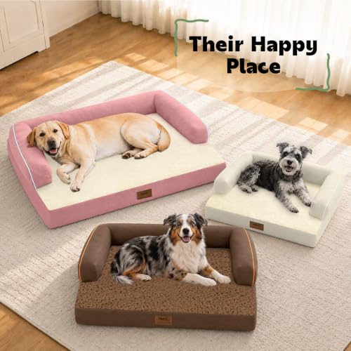 Orthopedic Waterproof Jumbo Dog Bed with Bolster for Extra Large Dogs (53.0"L x 42.0"W x 8.0"Th / Pink)