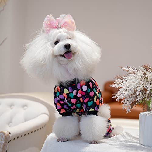 Small Dogs Outfit Soft Puppy Onesies Pjs Dog Pajamas Pet Coat Cat Apparel Comfy Doggie Jumpsuit Bodysuit for All Seasons (I love u / Medium)
