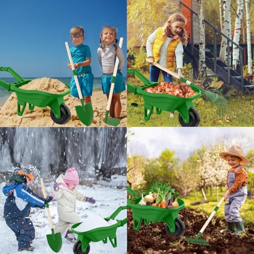 Kids Gardening Tools Outdoor Toys Set Backyard Play with Wheelbarrow Educational STEM Learning Pretend Toys Outdoor Indoor for Toddlers Kids Boys Girls (Green2)