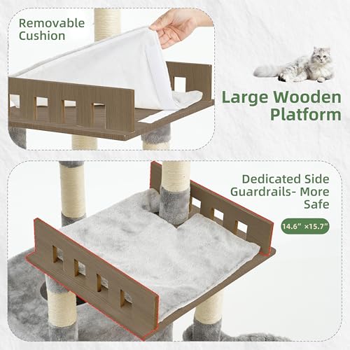 Sturdy Cat Tree Tower for Large Cats (52 inches / Light Gray)