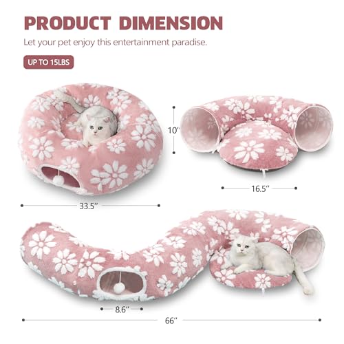 Cute Round Cat Tunnel for Indoor Cats (Pink Flower / Round)