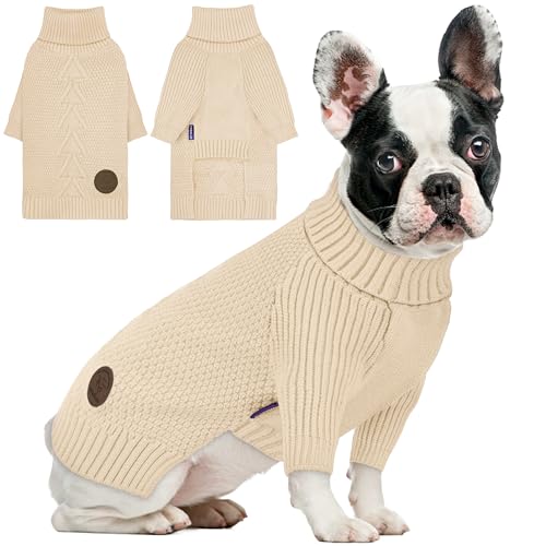 Dog Sweater Long Sleeve Warm Knit Sweaters for Medium Dogs Boy Girl (Beige / X-Large)