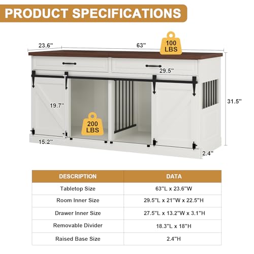 Large Dog Crate Furniture (63"L x 23.6"W x 31.5"H)