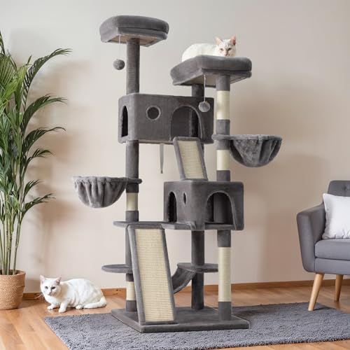 65in Multi Level Large Cat Tree Tower for Indoor Kitties (Grey)