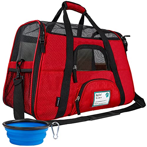 Airline Approved Pet Carrier for Cats & Small Dogs (Red / 17.0"L x 10.2"W x 11.2"H)