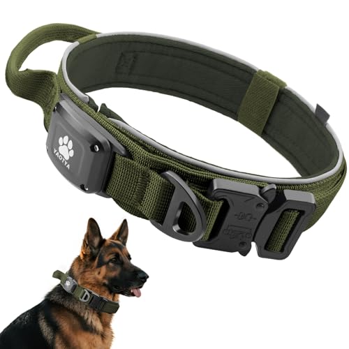 Tactical Dog Collar with IPX8 Waterproof AirTag Holder (ArmyGreen / M(15"-18.5"))