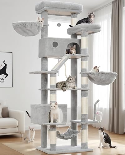 Tall Cat Tree Tower for for Multiple Cats (78.7 inch / Light gray)