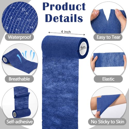 36 Pcs Self Adherent Bandage 4" x 5 Yard Wrap Breathable Cohesive Bandage Elastic Adhesive Tape for Stretch Athletic Sports Wrist Ankle (Navy Blue / 4" X 5 Yard)