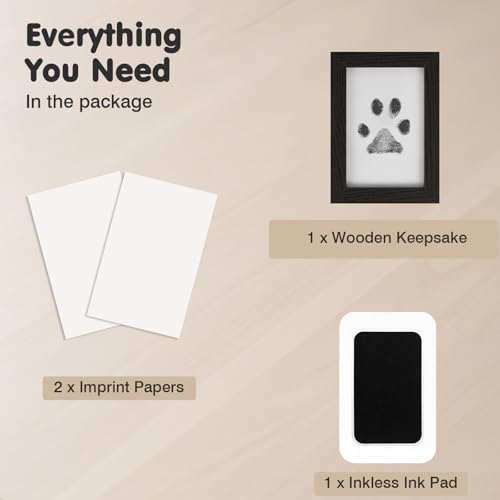 Inkless Paw Print Kit for Dogs (Black Pad,Black Wood Frame / 1-Pack,Large)