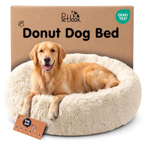 Calming Donut Dog Bed for Small Dogs (Cream White / X-Large (45"L x 45"W x 10"Th))