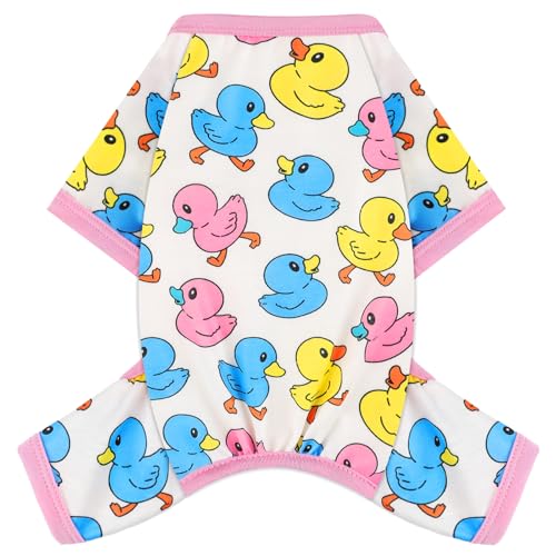 Dog Pajamas Small Sized Dogs Stretchable Summer Dog Clothes Pjs 4 Legs Girl Boy Cute Soft Puppy Outfits Doggie Cat Jammies Jumpsuit Sleeper for Pet (Duck / X-Small (Chest 11in ))