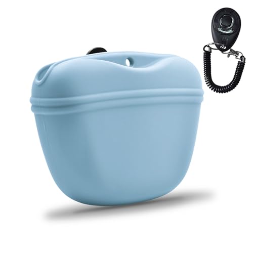 Silicone Dog Treat Pouch with Clicker Magnetic Closure Secure Clip (1 Pack / Slate)