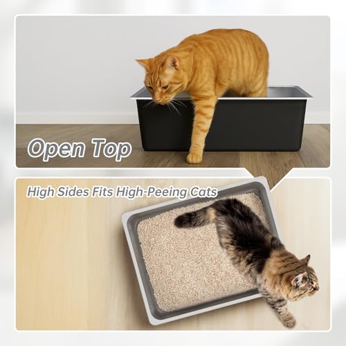 High Sided Stainless Steel Cat Litter Box (17.5"L × 13.6"W × 6"H)