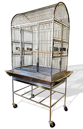 Medium Sized 39" L x 29" D X 67" H 304 Stainless Steel Bird Parrot Cage and Seed Catcher