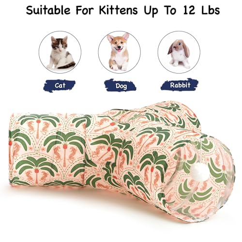 Cat Tunnel, 3-Way Collapsible Toy for Indoor Cats, Coconut (Khaki Coconut Tree / Small)
