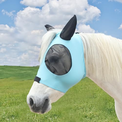 Elastic Fly Mask for Horse with Ear (Pacific Blue / Full (Large))
