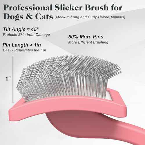 2PCS Slicker Brush for Dogs & Pet Comb (Light Pink / Large)