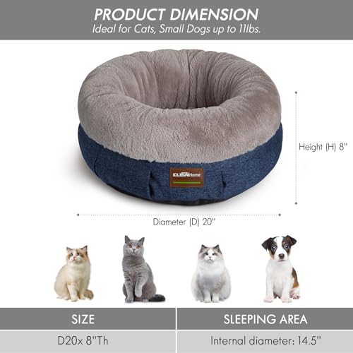 Home Calming Soft Plush Donut Cat Bed (Denim Grey / 20"L x 20"W x 8"Th)