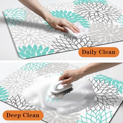 Pet Feeding Mat for Floors Waterproof Dog Mat for Food and Water Absorbent Quick Dry Non Slip mat for Cat Bowls (20"L x 12"W / Turquoise)