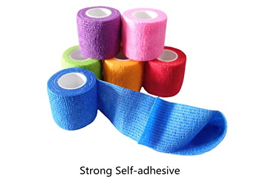 6 Pack 2" x 5 Yards Self Adhesive Bandage Wrap Breathable Cohesive Vet Wrap for Pets (2 Inch (Pack of 6) / Mixed Colors)