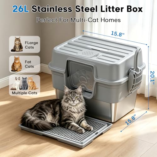 Stainless Steel Cat Litter Box with Lid (Slate)