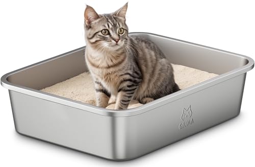Stainless Steel Cat Litter Box (Metal colour / 15.6"L×11.6"W×3.9"H)