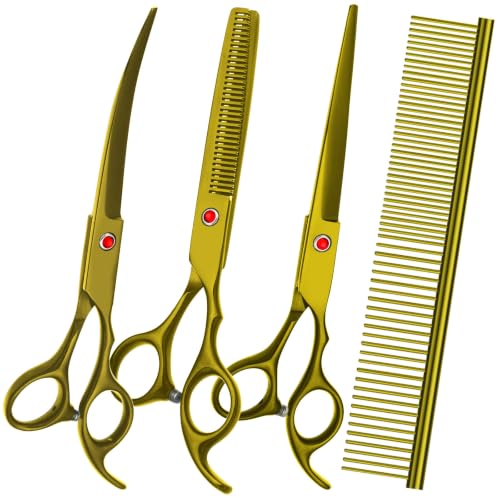 Dog Grooming Scissors Kit (Gold 4 Piece)