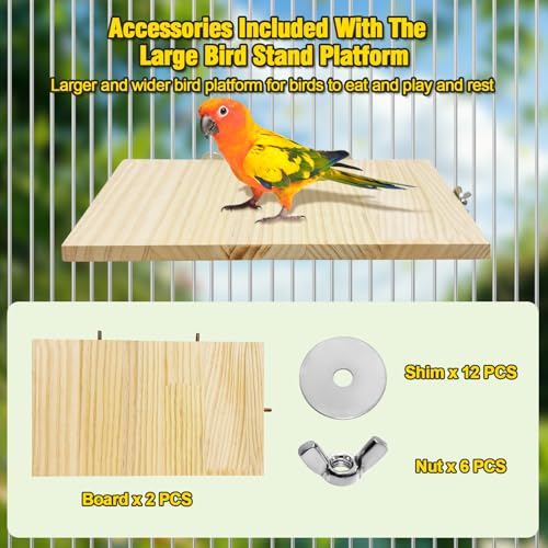 2PCS 13.8x7.9 inches Large Bird Perch Stand Wooden Parakeet Stand Platform Parrot Cage Accessories Rectangle Corner Stand Perch Shelf for Budgie Cockatiel Conure Macaw African Grey Chinchilla (2 PCS)