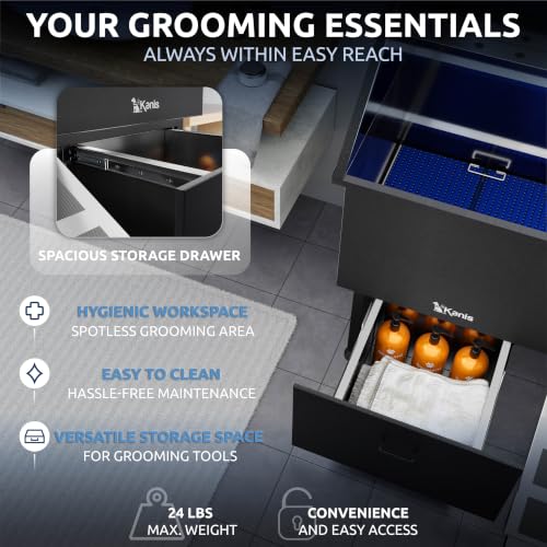 Professional Dog Washing Station 304 Stainless Steel Pet Wash Sink (Black, Right Ramp, 1 Drawer / 50 Inches)