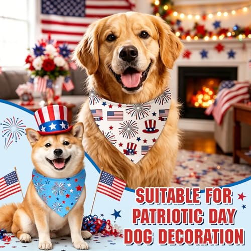 50 Pcs Patriotic Dog Bandanas Bulk 4th of July Bandanas for Dogs Star Triangle Kerchief Bib Scarf Set for Pet Independence Day 250th Anniversary Party Costume (4th of July / 31.5 x 21.7 x 21.7")
