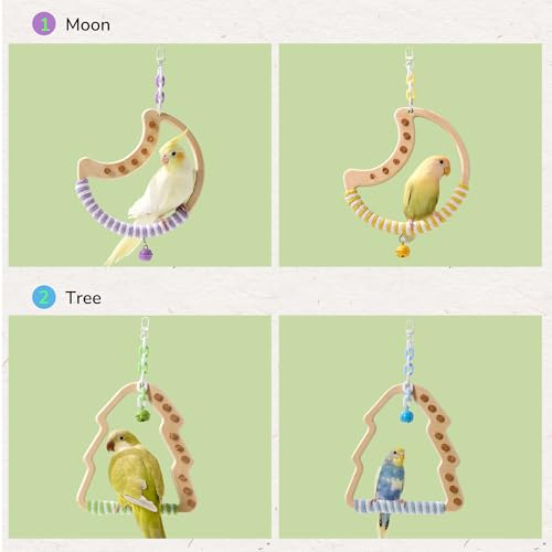 Natural Wooden Bird Swing (Green / 6.57"L x 0.48"W x 7.08"H)