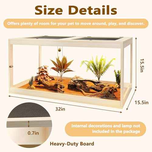 34 Gallon Reptile Terrarium Tank 32 Inch Lizard Tank Bearded Dragon Tank with Metal Mesh Roof Door (Oak / 34 Gallons)