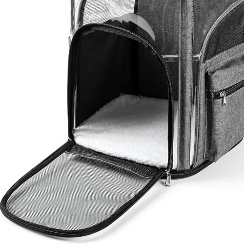 Cat Carrier Backpack for Small Medium Cats Dogs Backpack Puppies up to 26 Lbs (15.0"L x 12.2"W x 18.5"H / Gray)