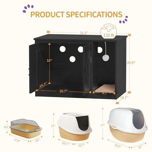 Cat Litter Box Enclosure (31.5"L x 19.7"W x 20.9"H / Black)
