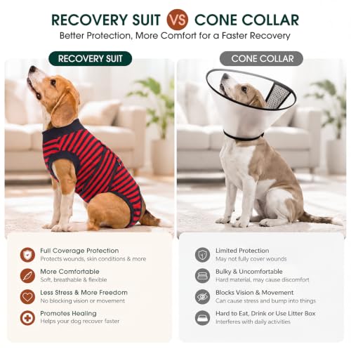 Recovery Suit for Dogs Cats (2x-large (Back:24.8-29.5'', Weight:70+ Lb) / Navy Red Stripe)