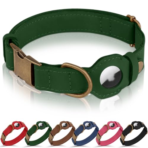 AirTag Dog Collar (Dark Green / M, 14"-18" Neck Fit)
